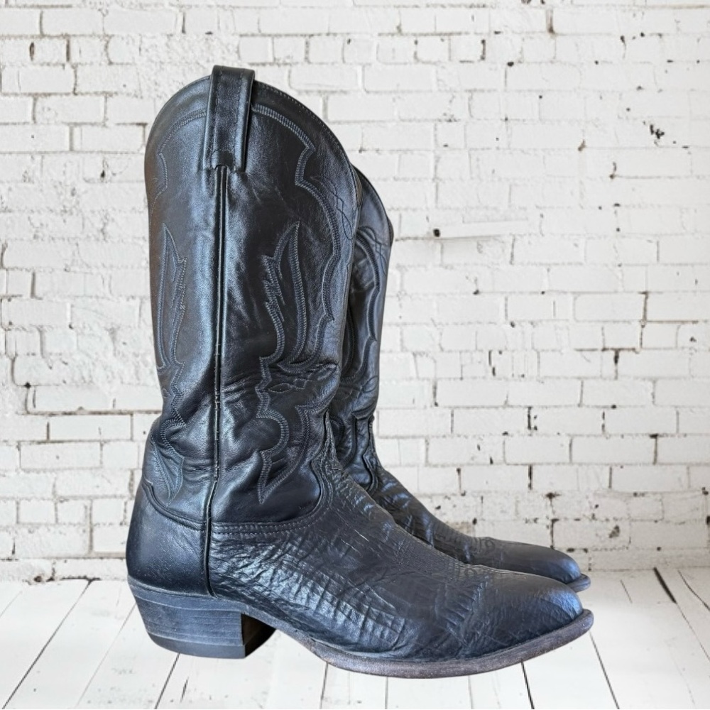 Vintage TONY LAMA Boots Black Leather Western COWBOY Made in USA size 10 - Picture 10 of 16